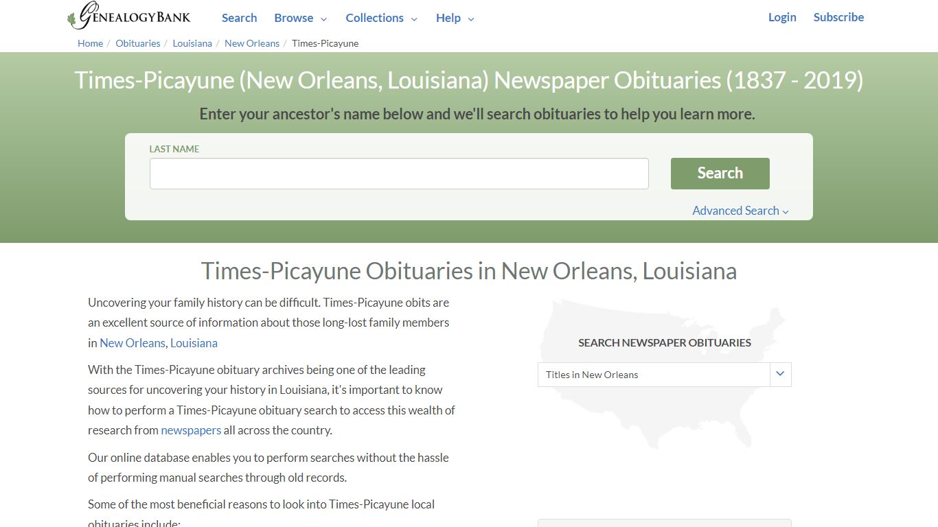 Times-Picayune Obituary Archives Search in New Orleans, Louisiana ...